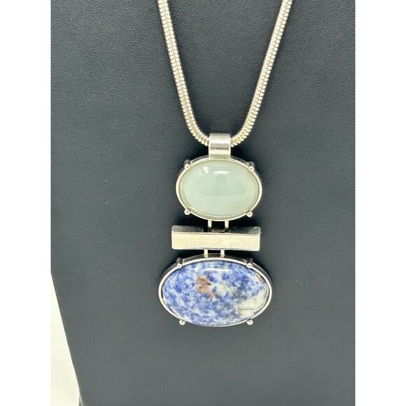 C 1946 Silver Tone with Green and Blue Stone Necklace - Picture 10 of 10